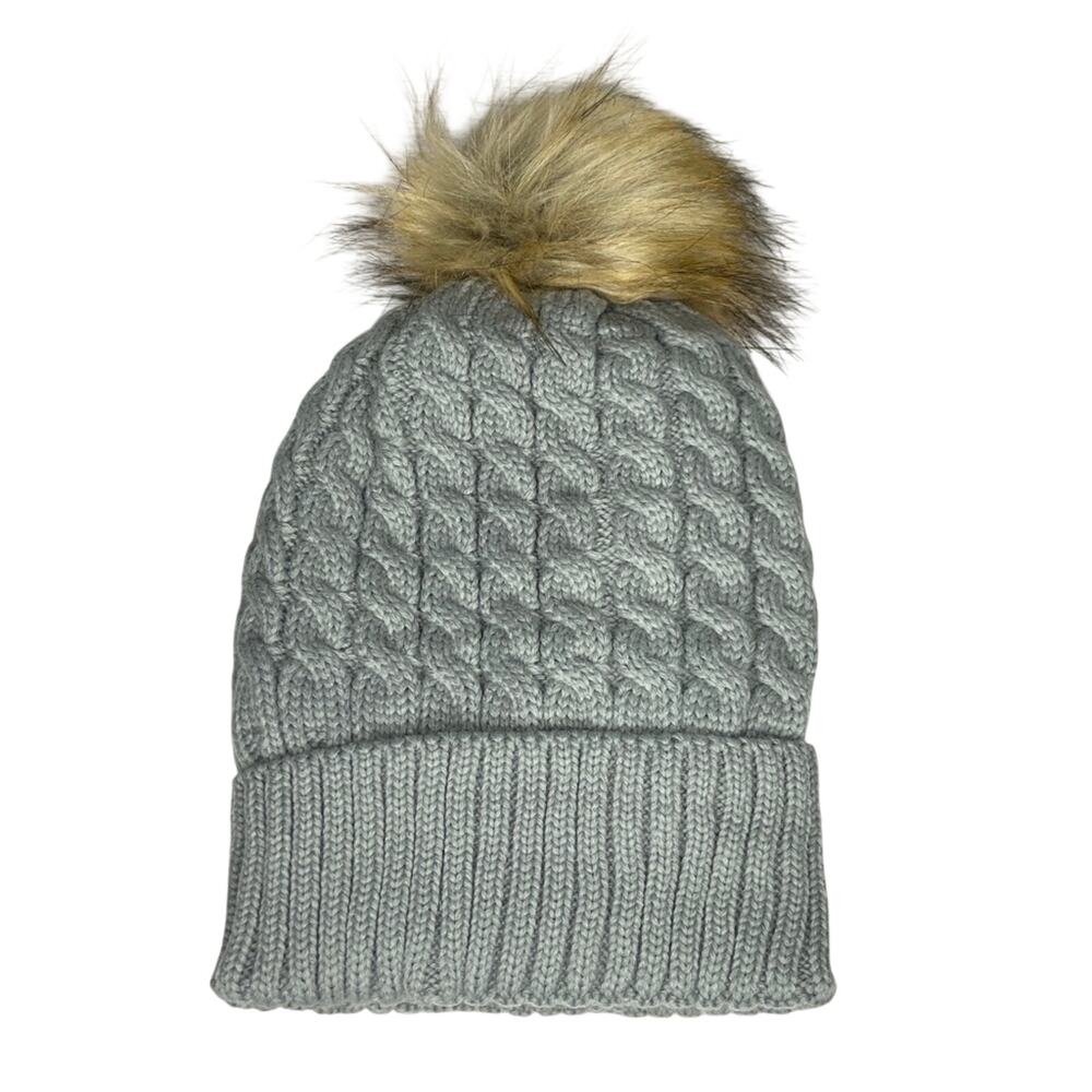 Gray Fleece Lined Pom Pom Beanie NWOT